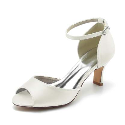 Bridal Ankle Strap Peep Toe Wedding Shoes with Rhinestones for Women