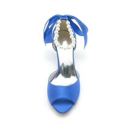 Bridal Heel Shoes for Women with Peep Toe and Pearl Mid Bow
