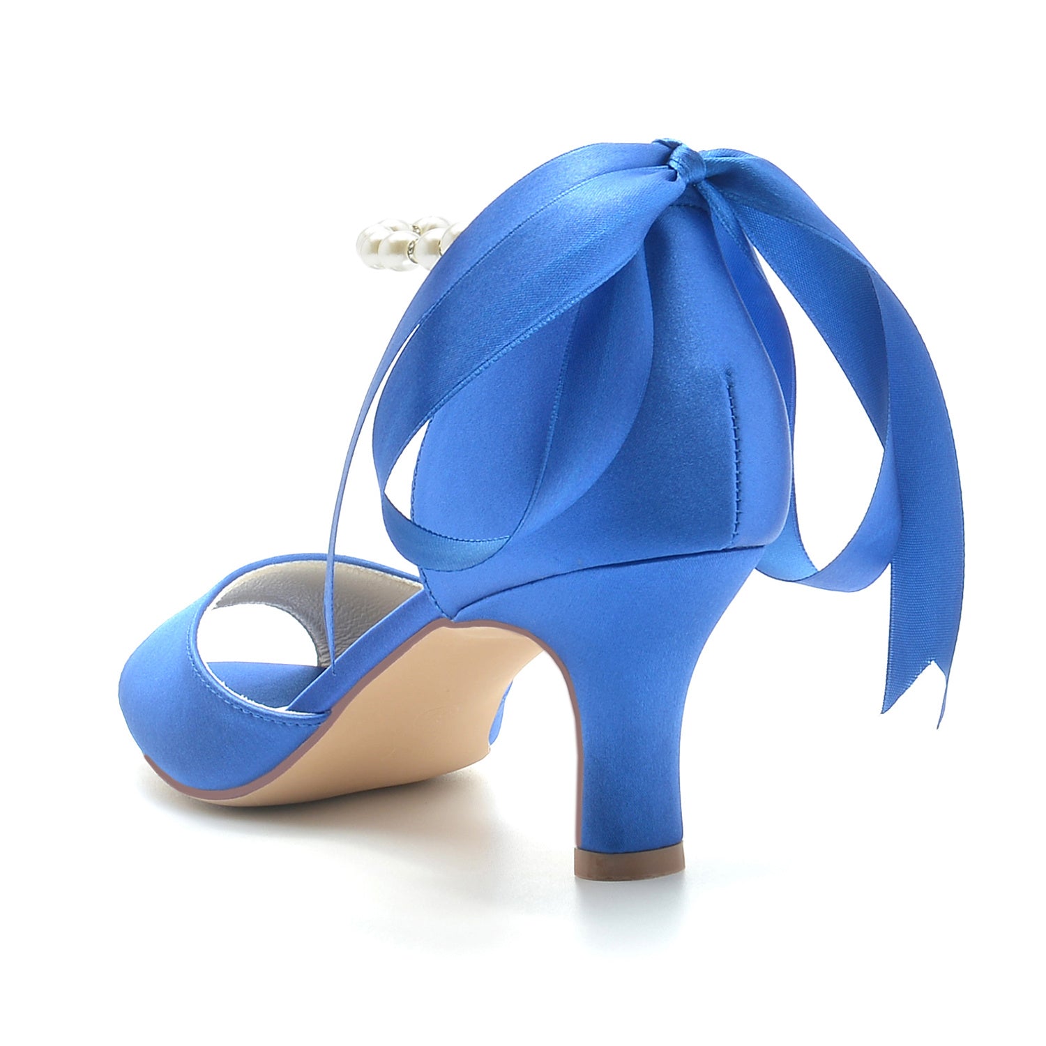 Bridal Heel Shoes for Women with Peep Toe and Pearl Mid Bow