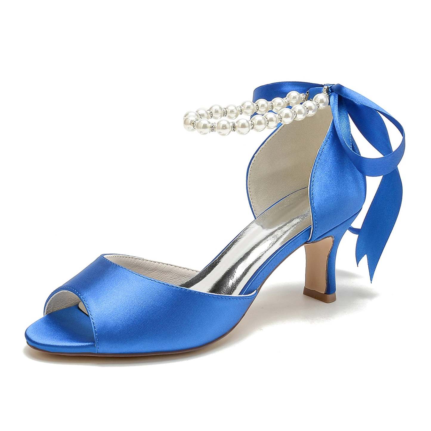 Bridal Heel Shoes for Women with Peep Toe and Pearl Mid Bow