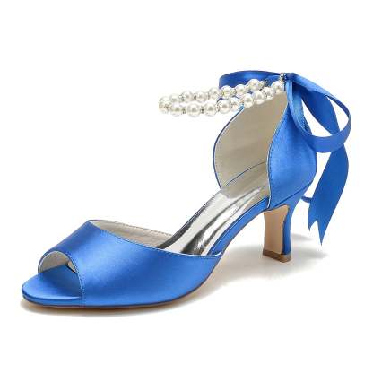 Bridal Heel Shoes for Women with Peep Toe and Pearl Mid Bow