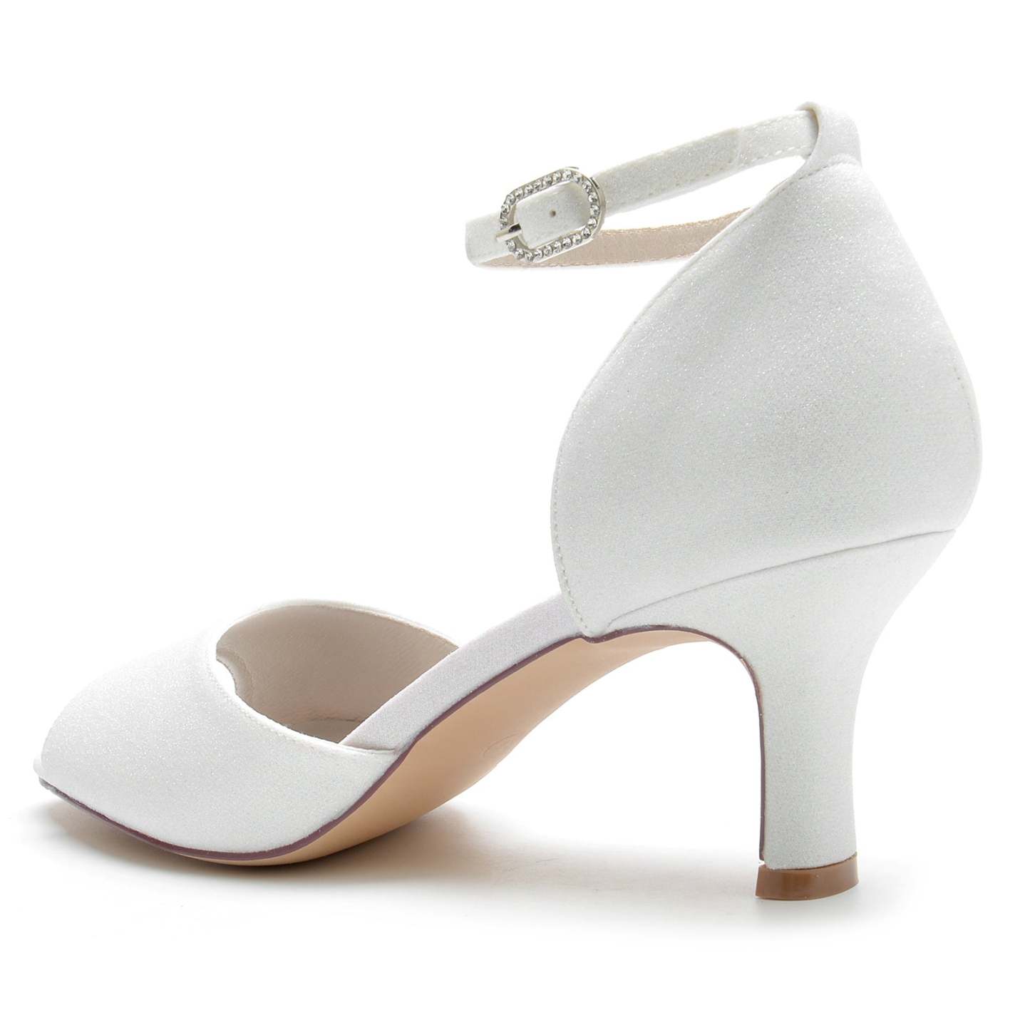 Bridal Peep Toe Mid Heel Glitter Shoes with Buckle for Women