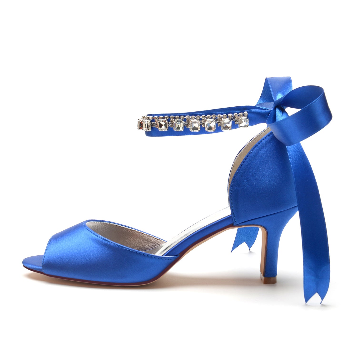 Bridal Shoes for Women with Peep Toe and Rhinestone Bow Buckle