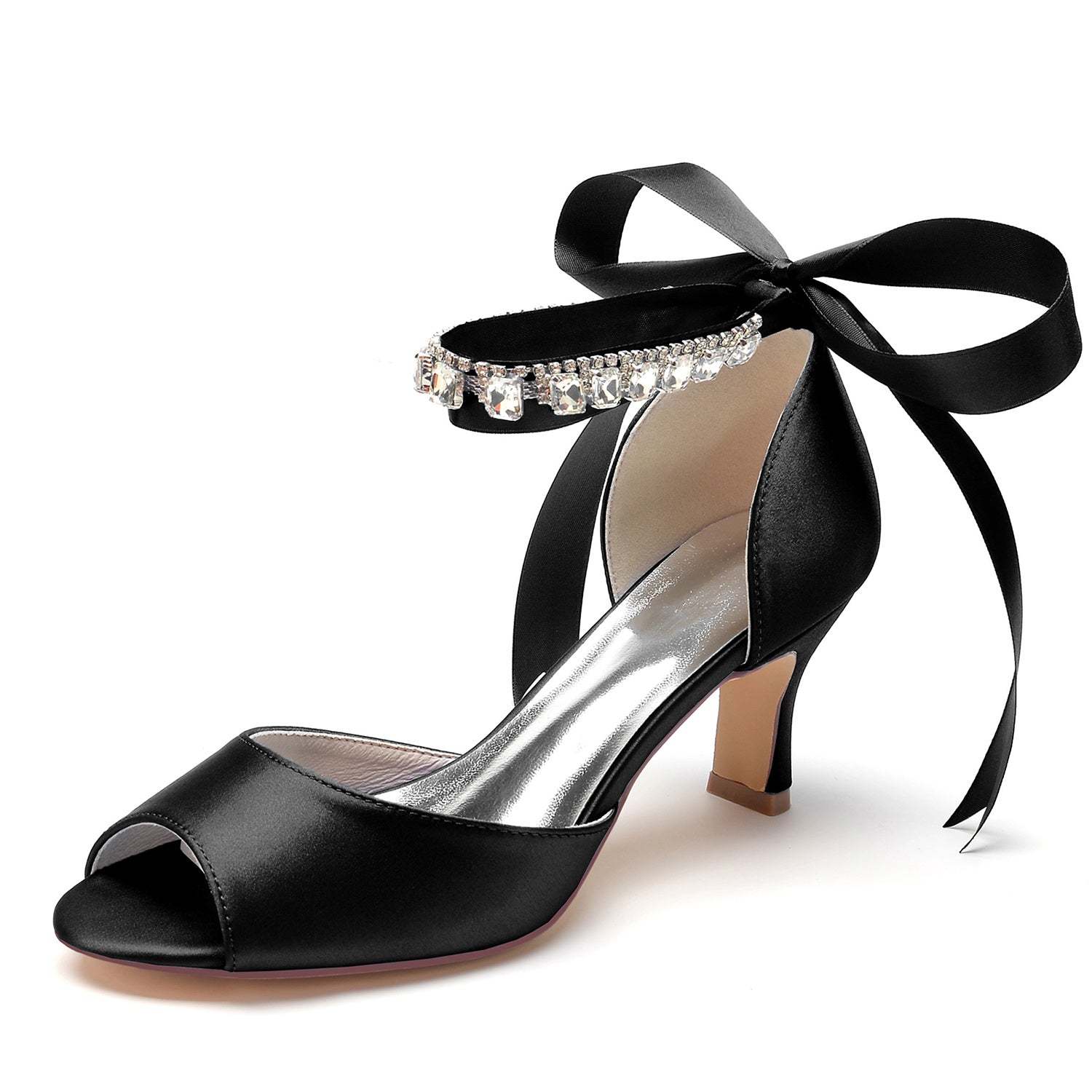 Bridal Shoes for Women with Peep Toe and Rhinestone Bow Buckle