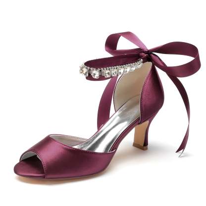 Bridal Shoes for Women with Peep Toe and Rhinestone Bow Buckle
