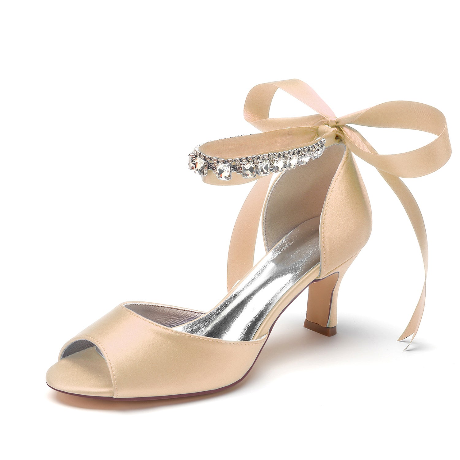 Bridal Shoes for Women with Peep Toe and Rhinestone Bow Buckle
