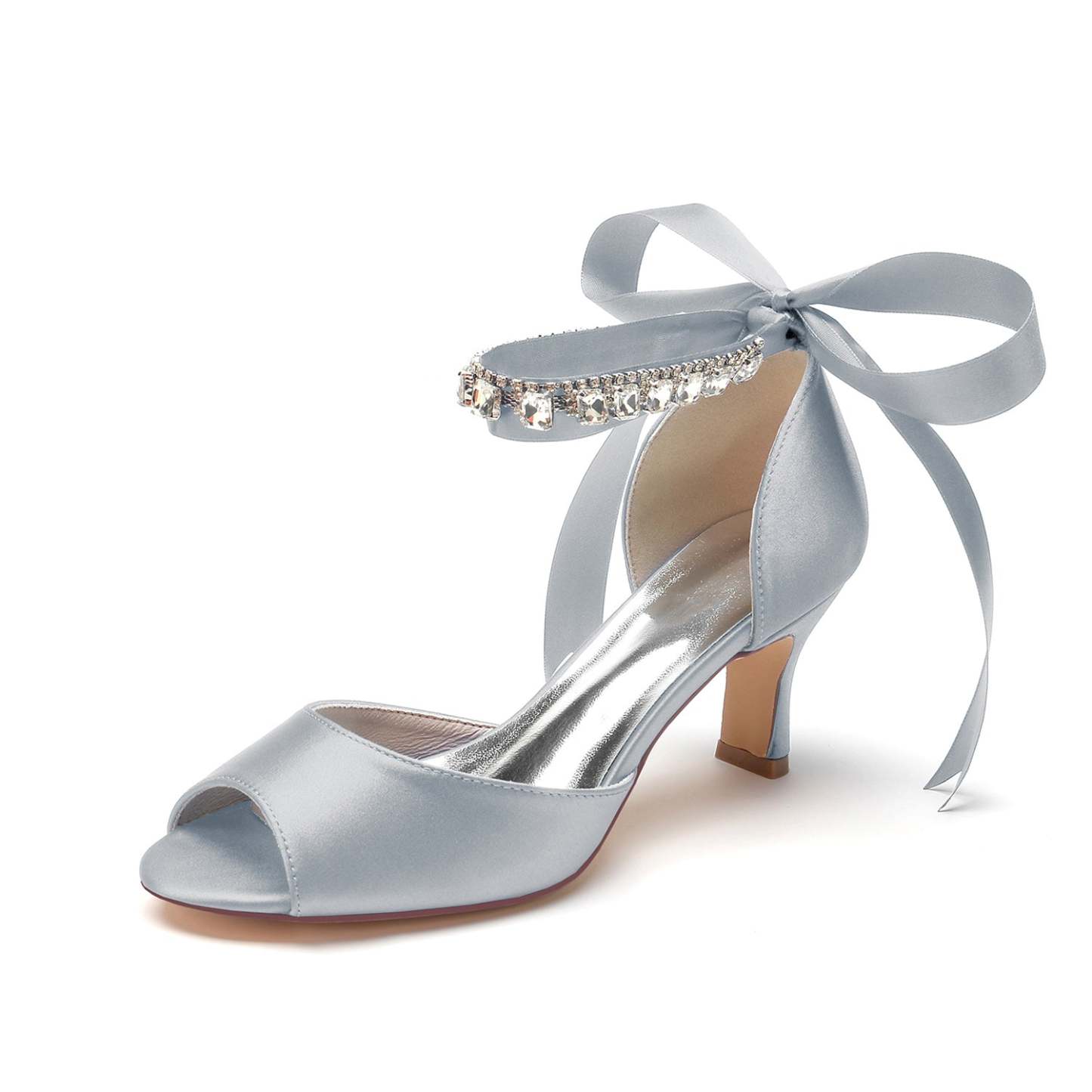 Bridal Shoes for Women with Peep Toe and Rhinestone Bow Buckle