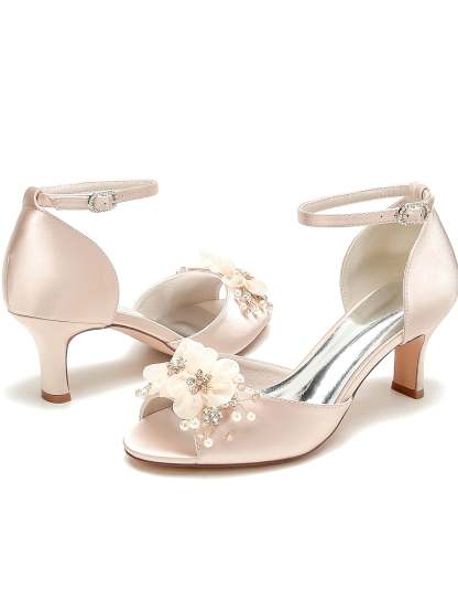Bridal High Heel Open Toe Shoes with Floral Design for Women