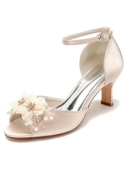 Bridal High Heel Open Toe Shoes with Floral Design for Women