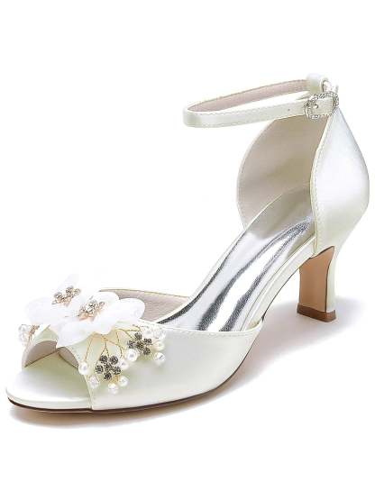 Bridal High Heel Open Toe Shoes with Floral Design for Women