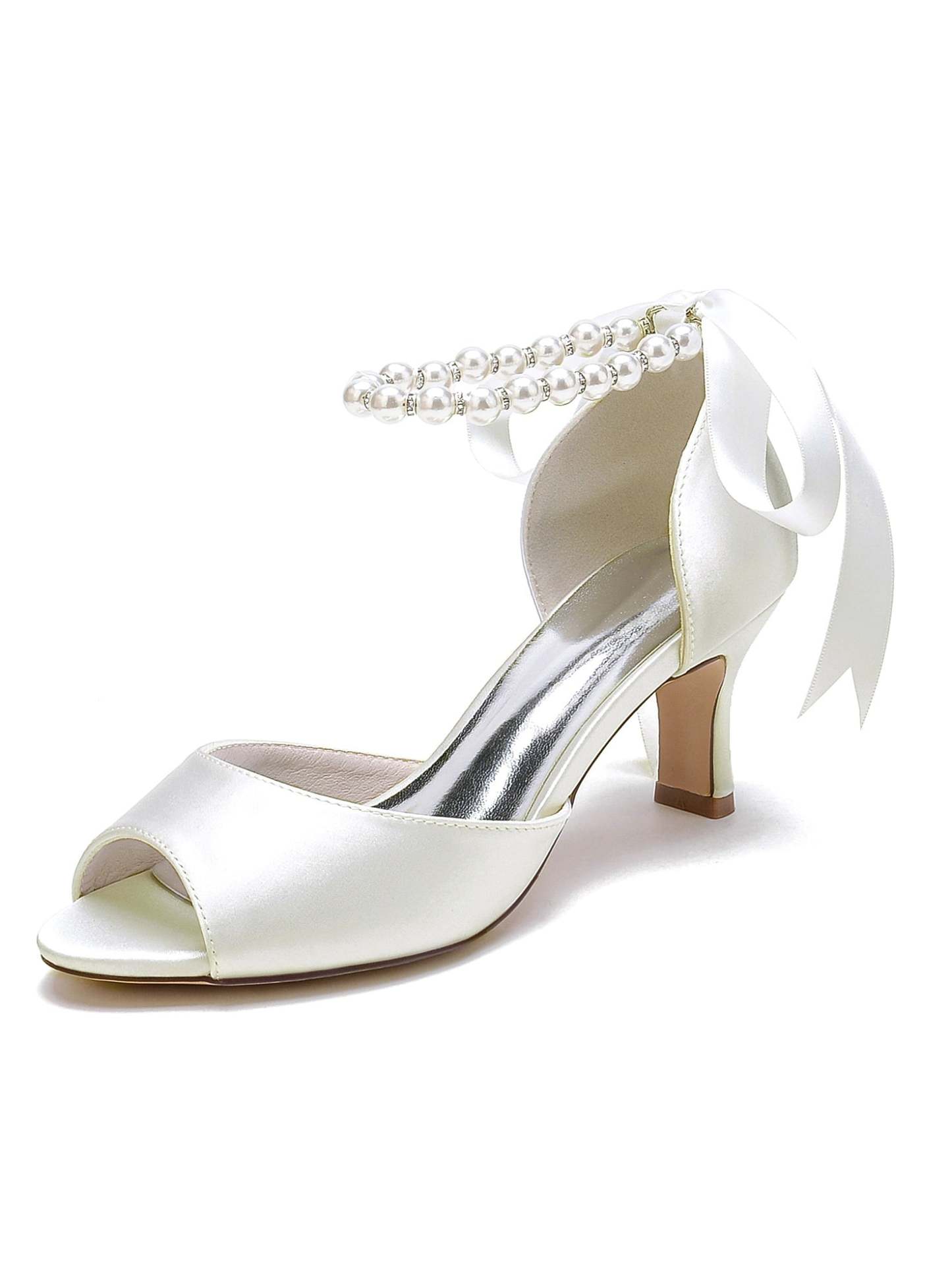 Bridal Shoes for Women with Beadings Mid Heel and Open Toe