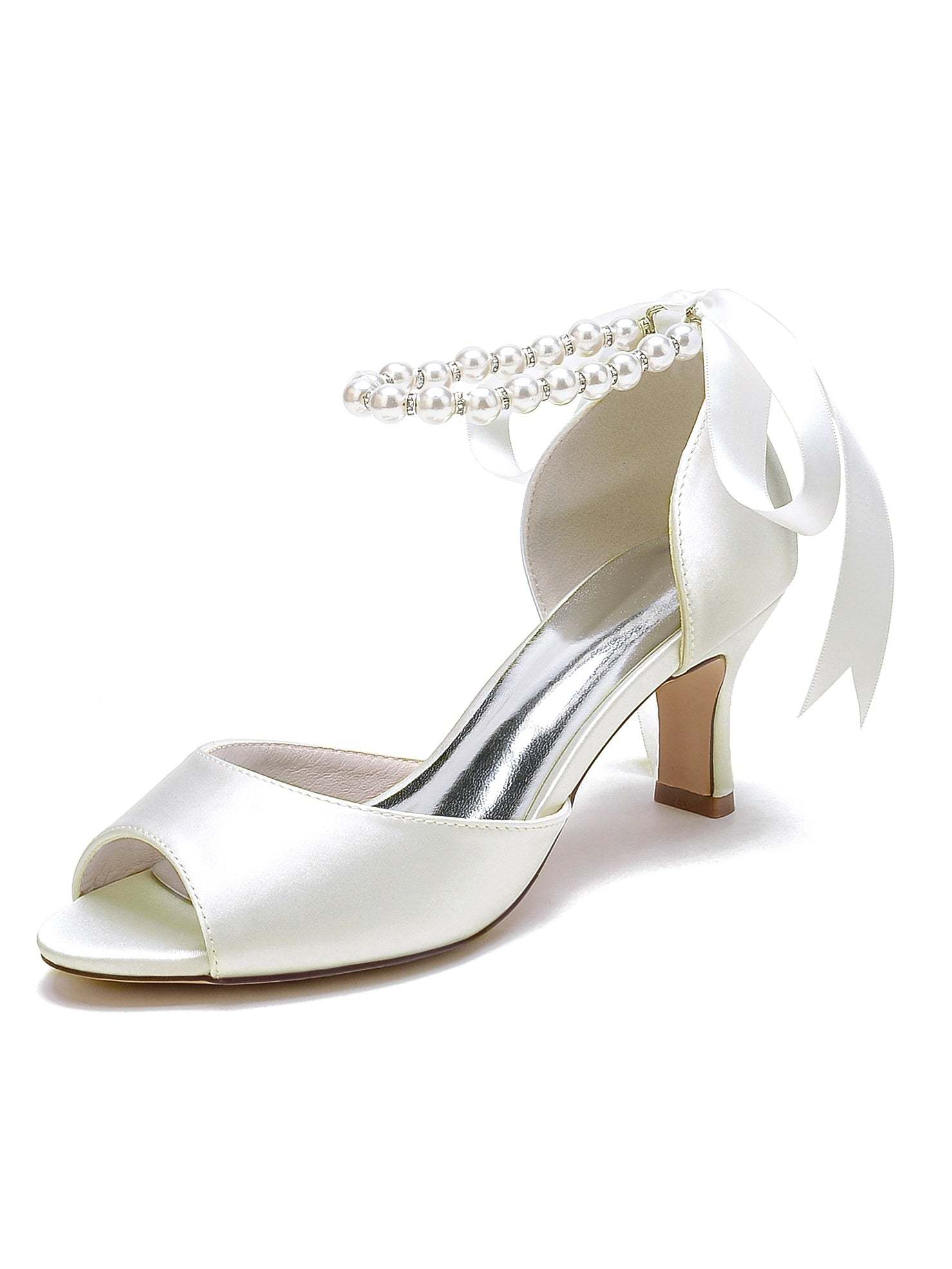 Bridal Shoes for Women with Beadings Mid Heel and Open Toe