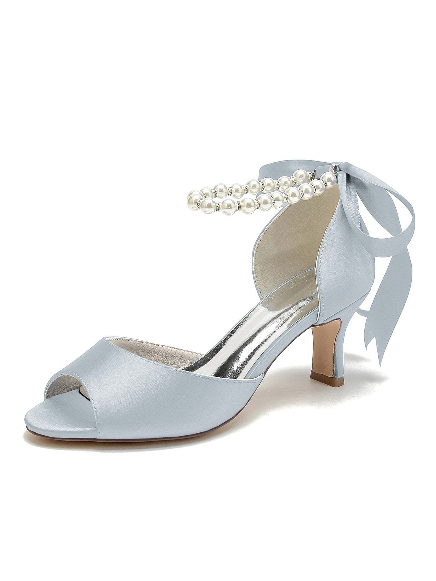 Bridal Shoes for Women with Beadings Mid Heel and Open Toe