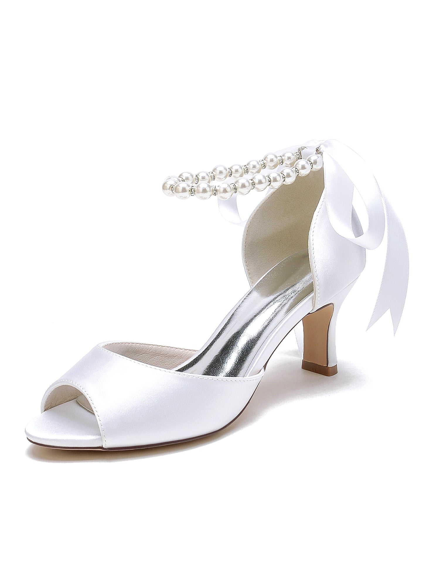 Bridal Shoes for Women with Beadings Mid Heel and Open Toe
