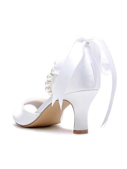 Bridal Shoes for Women with Beadings Mid Heel and Open Toe