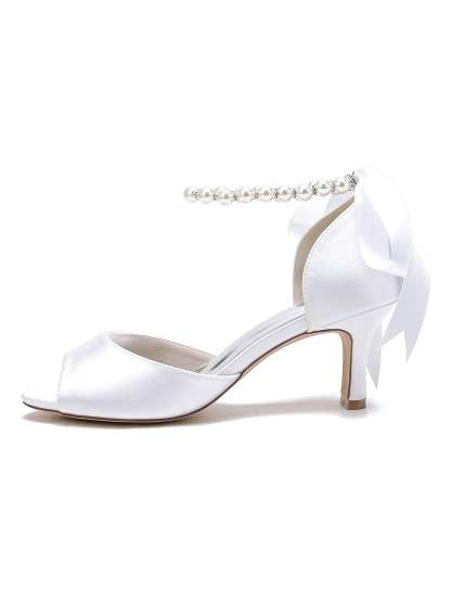 Bridal Shoes for Women with Beadings Mid Heel and Open Toe