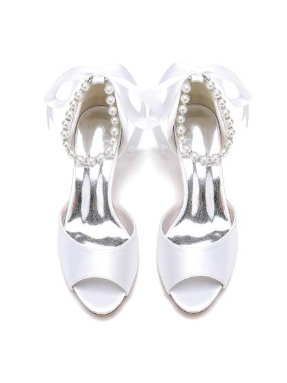 Bridal Shoes for Women with Beadings Mid Heel and Open Toe