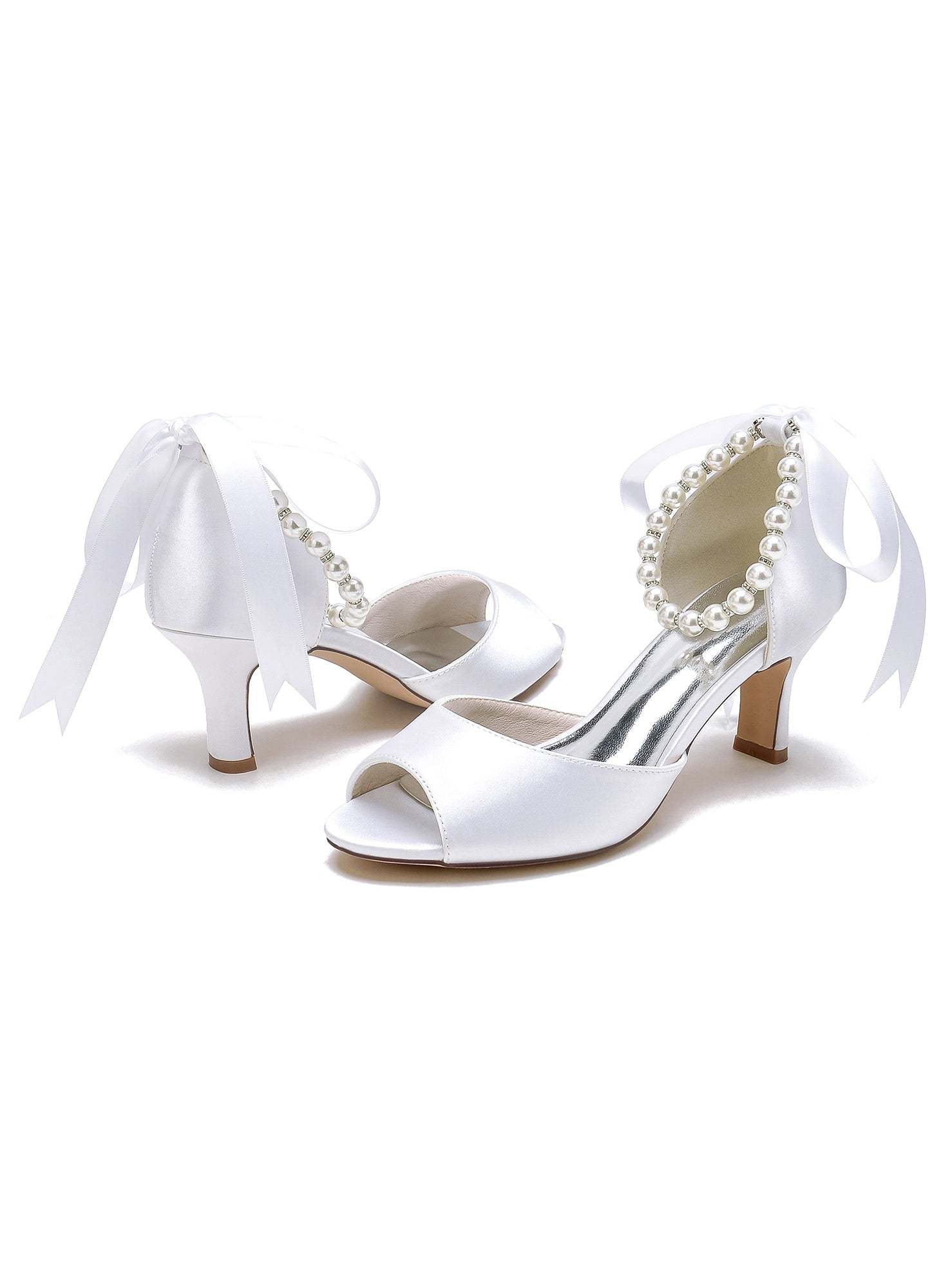 Bridal Shoes for Women with Beadings Mid Heel and Open Toe