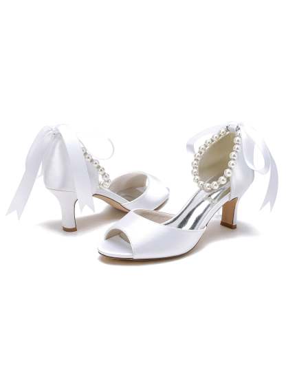 Bridal Shoes for Women with Beadings Mid Heel and Open Toe