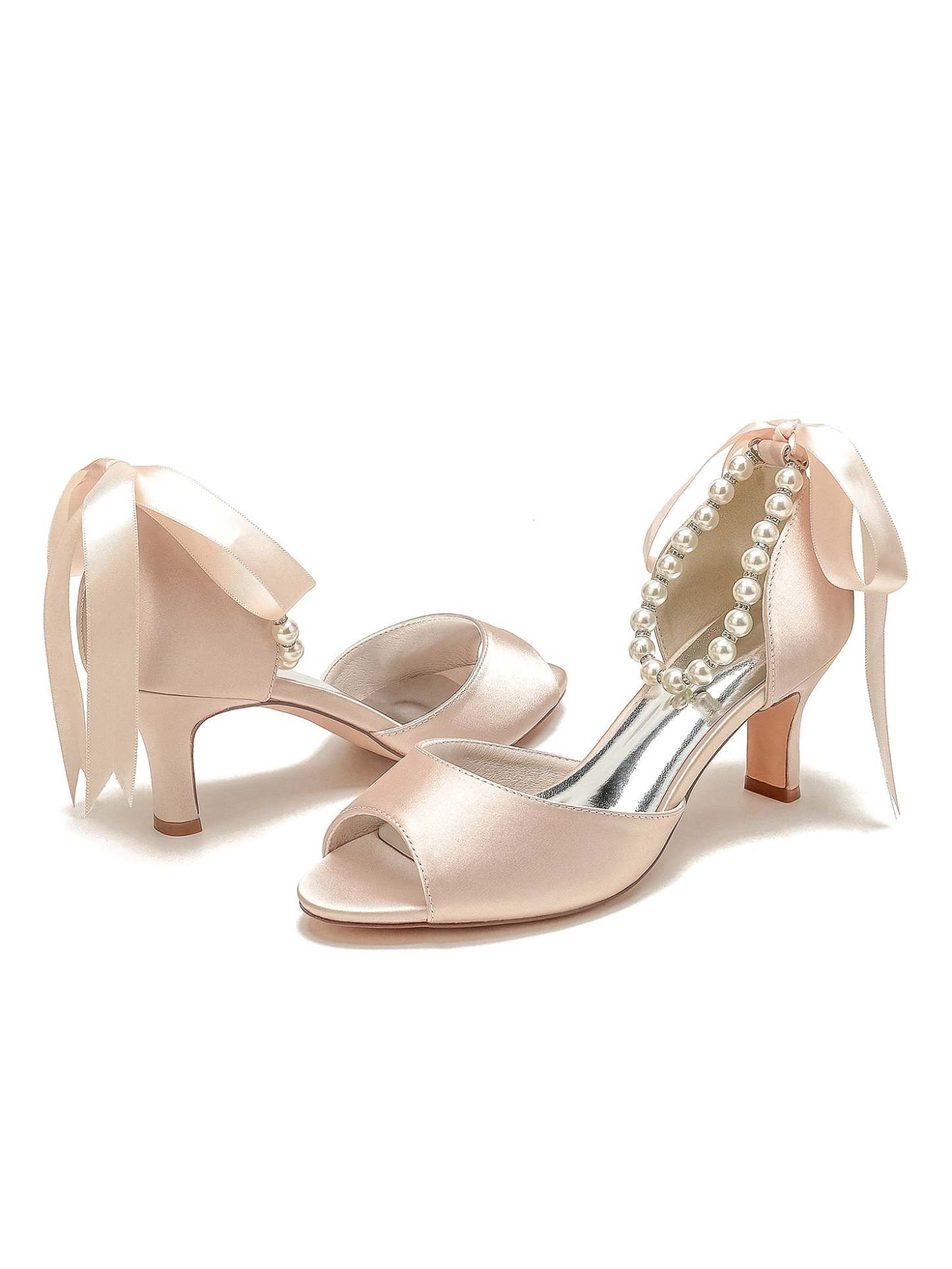 Bridal Shoes for Women with Beadings Mid Heel and Open Toe