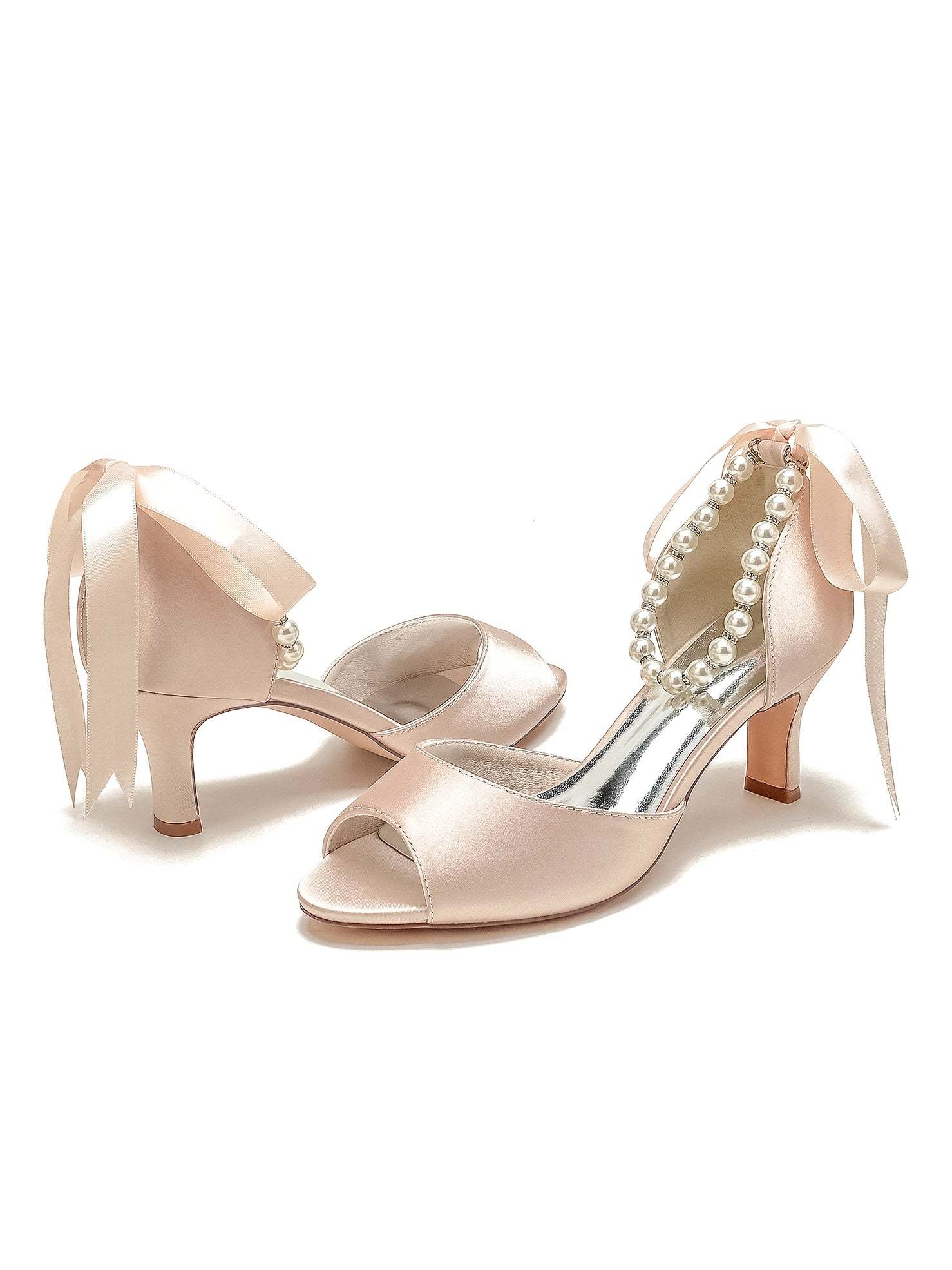 Bridal Shoes for Women with Beadings Mid Heel and Open Toe