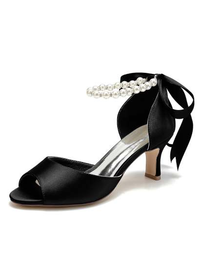 Bridal Shoes for Women with Beadings Mid Heel and Open Toe