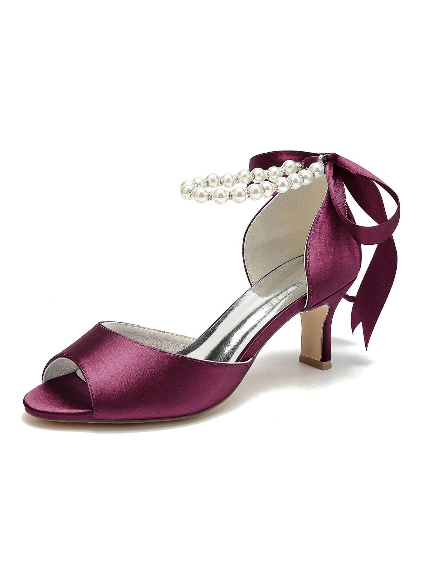 Bridal Shoes for Women with Beadings Mid Heel and Open Toe