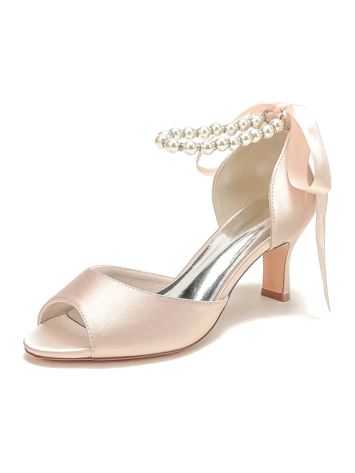 Bridal Shoes for Women with Beadings Mid Heel and Open Toe