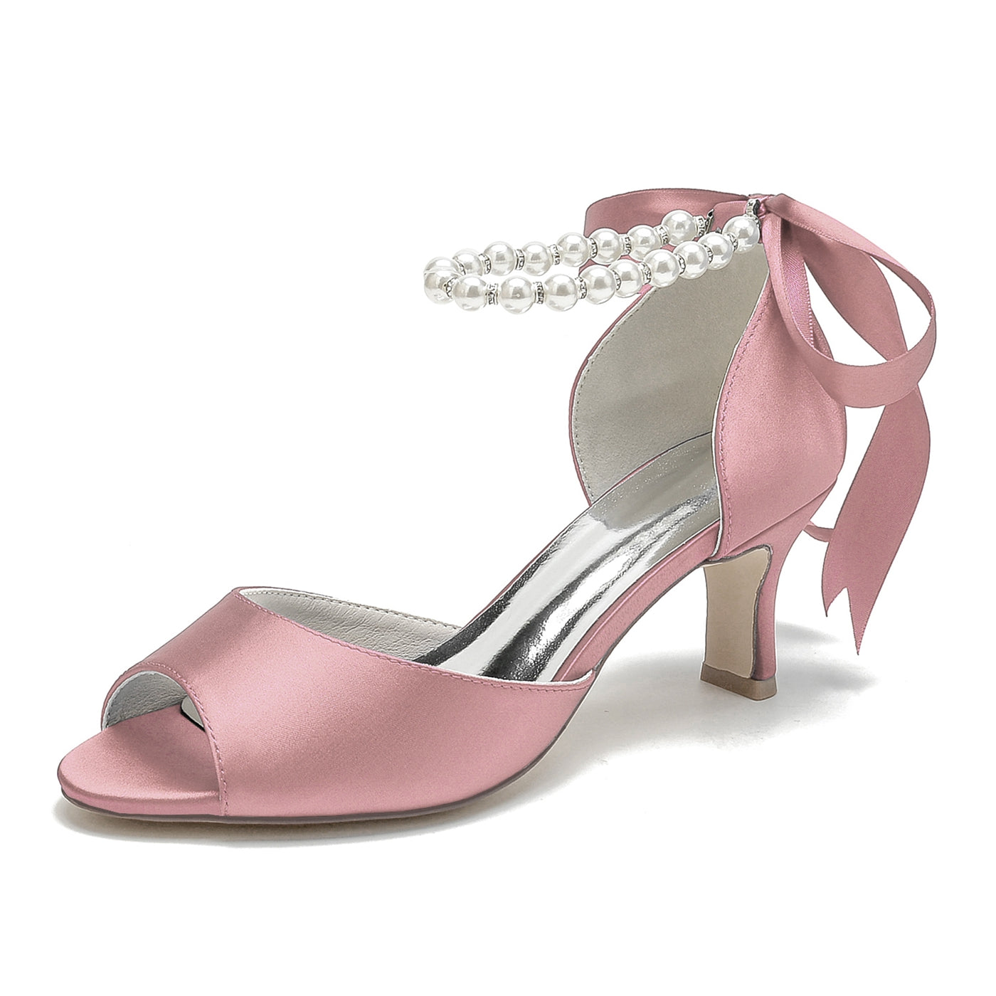 Bridal Shoes for Women with Beadings Mid Heel and Open Toe
