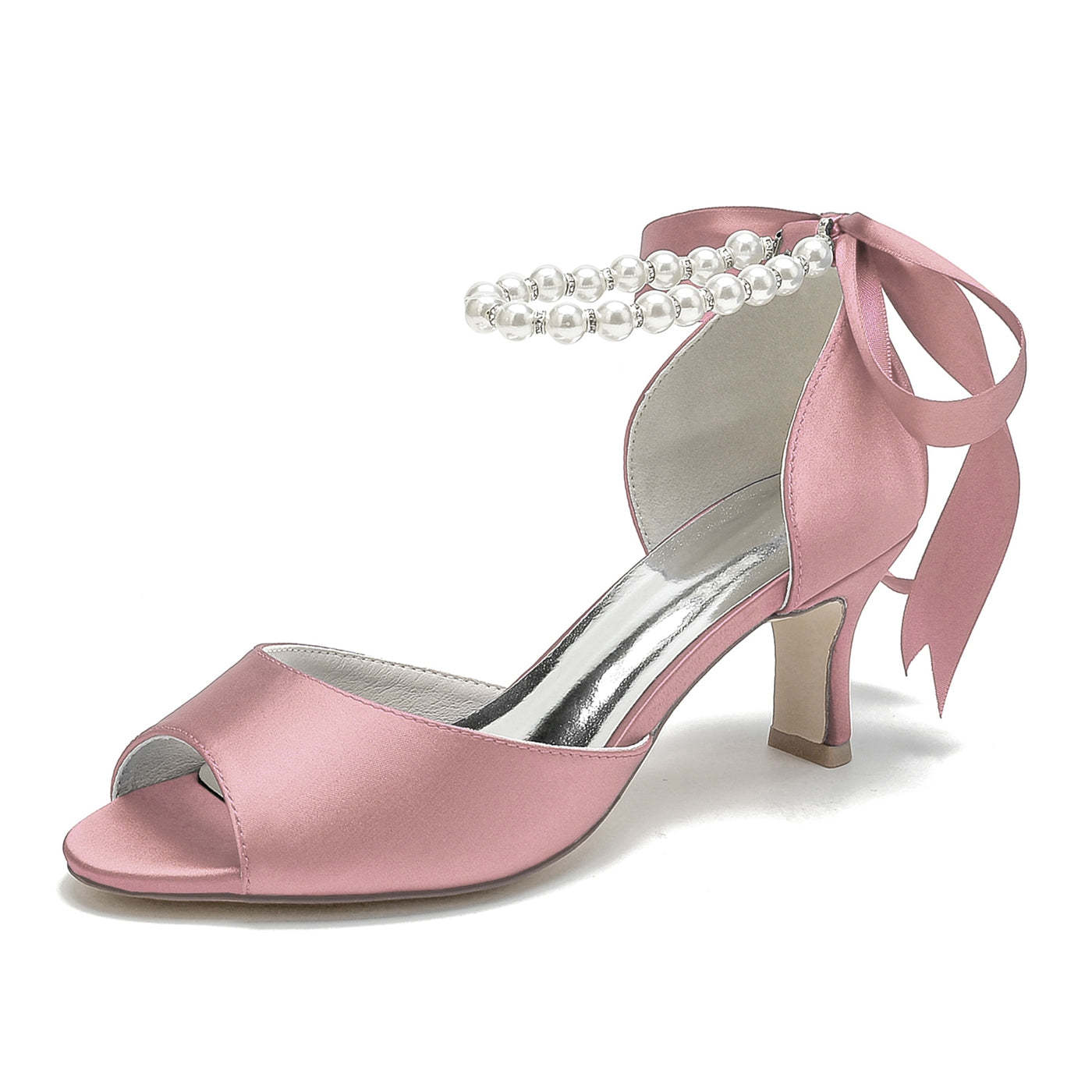 Bridal Shoes for Women with Beadings Mid Heel and Open Toe