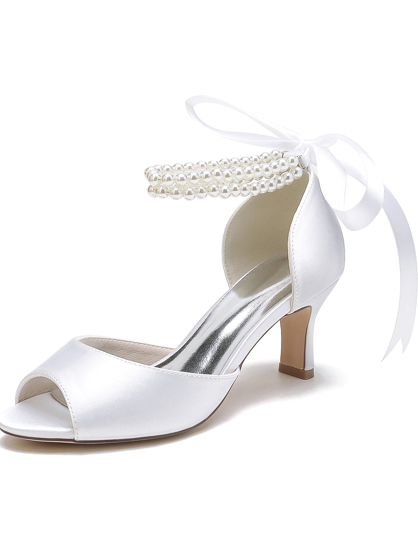 Bridal Stiletto Heels with Bowknot for Women Open Toe Wedding Shoes