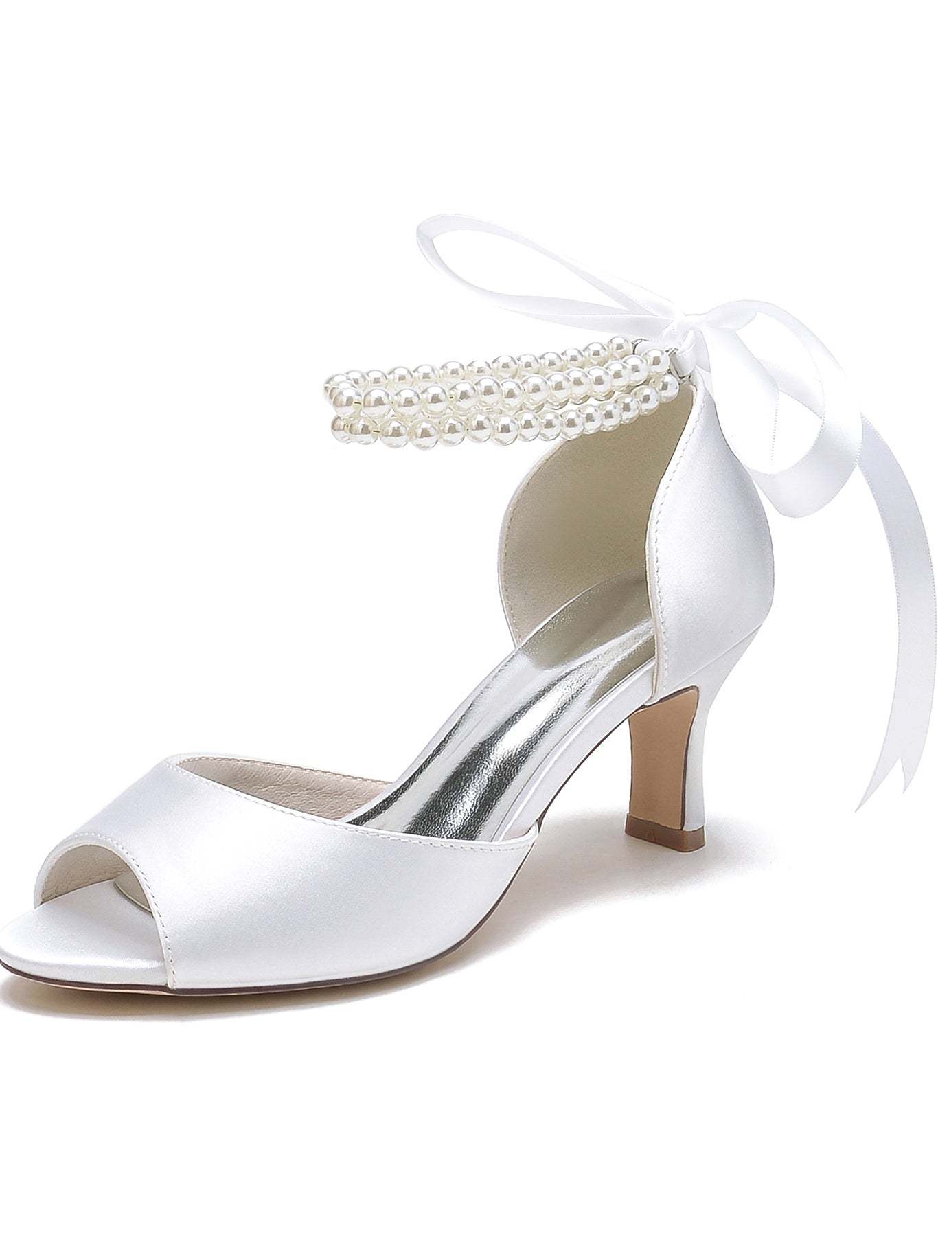 Bridal Stiletto Heels with Bowknot for Women Open Toe Wedding Shoes