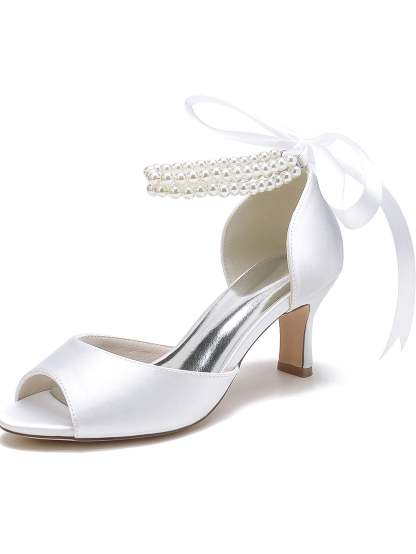 Bridal Stiletto Heels with Bowknot for Women Open Toe Wedding Shoes