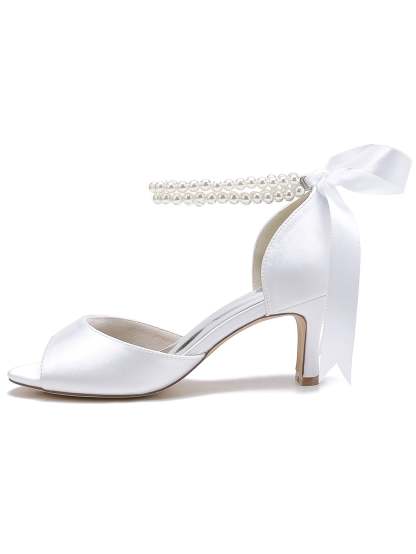 Bridal Stiletto Heels with Bowknot for Women Open Toe Wedding Shoes