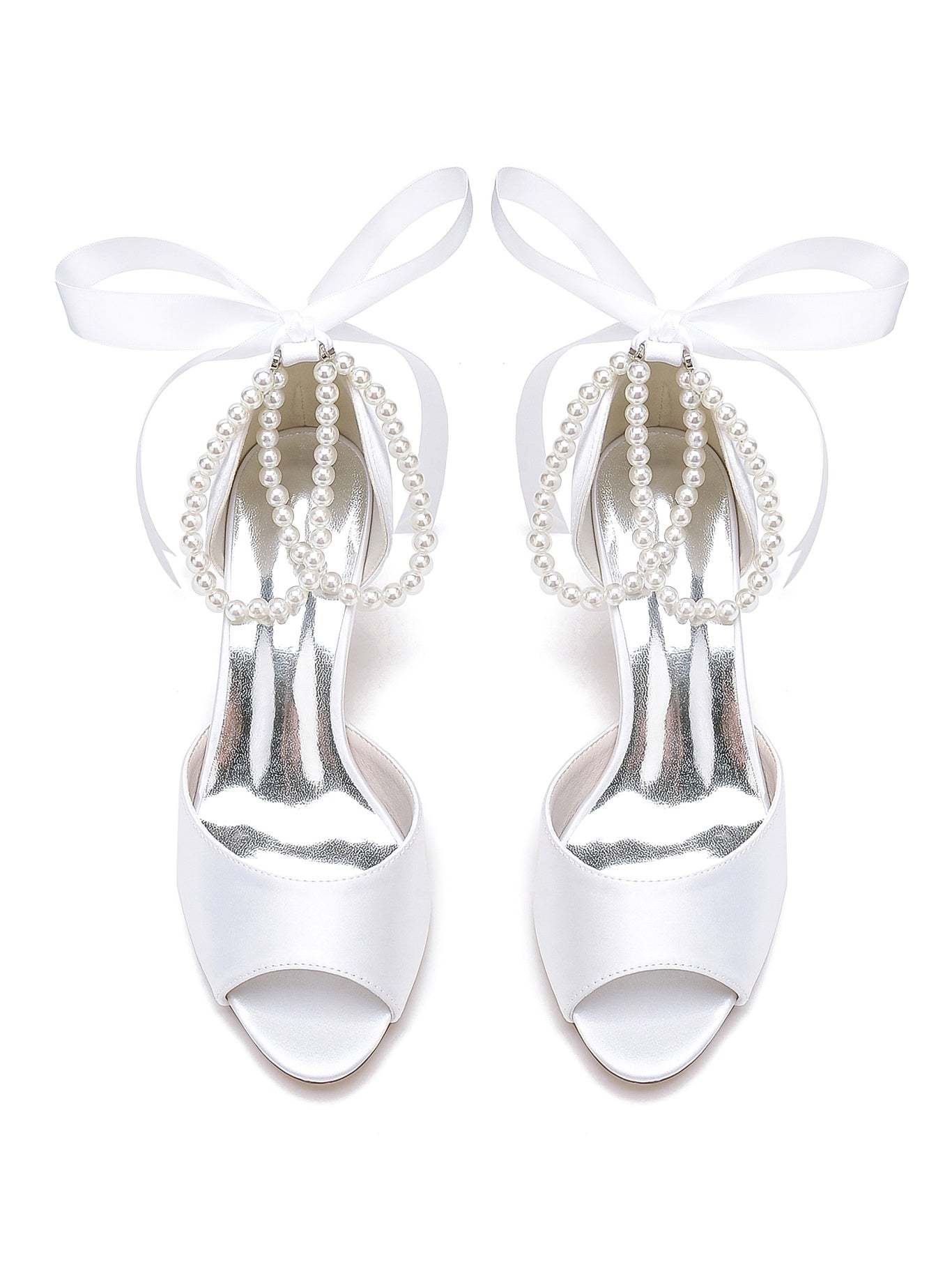 Bridal Stiletto Heels with Bowknot for Women Open Toe Wedding Shoes