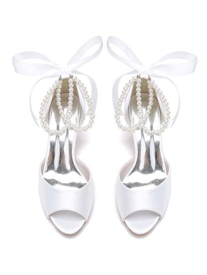 Bridal Stiletto Heels with Bowknot for Women Open Toe Wedding Shoes
