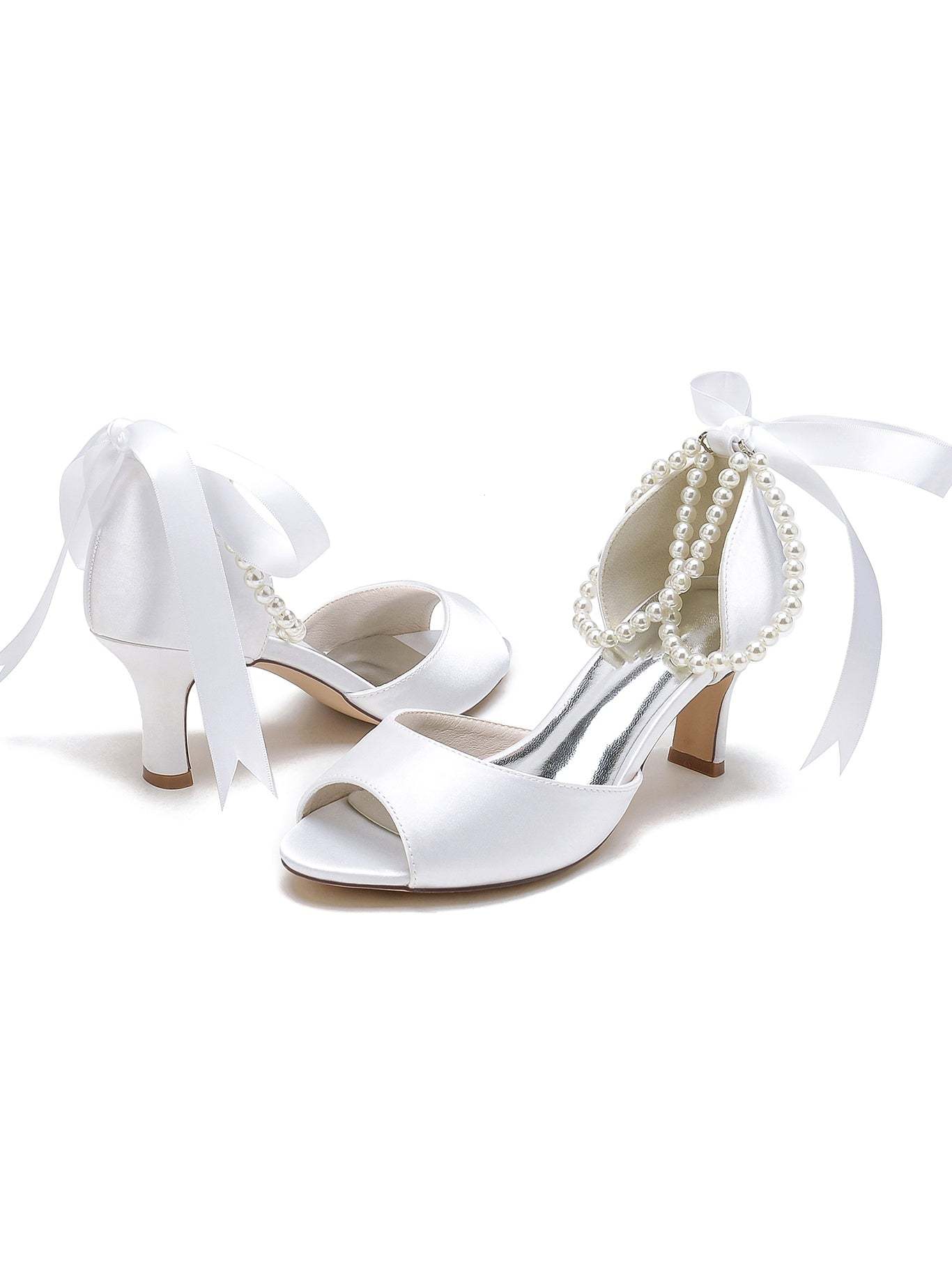 Bridal Stiletto Heels with Bowknot for Women Open Toe Wedding Shoes