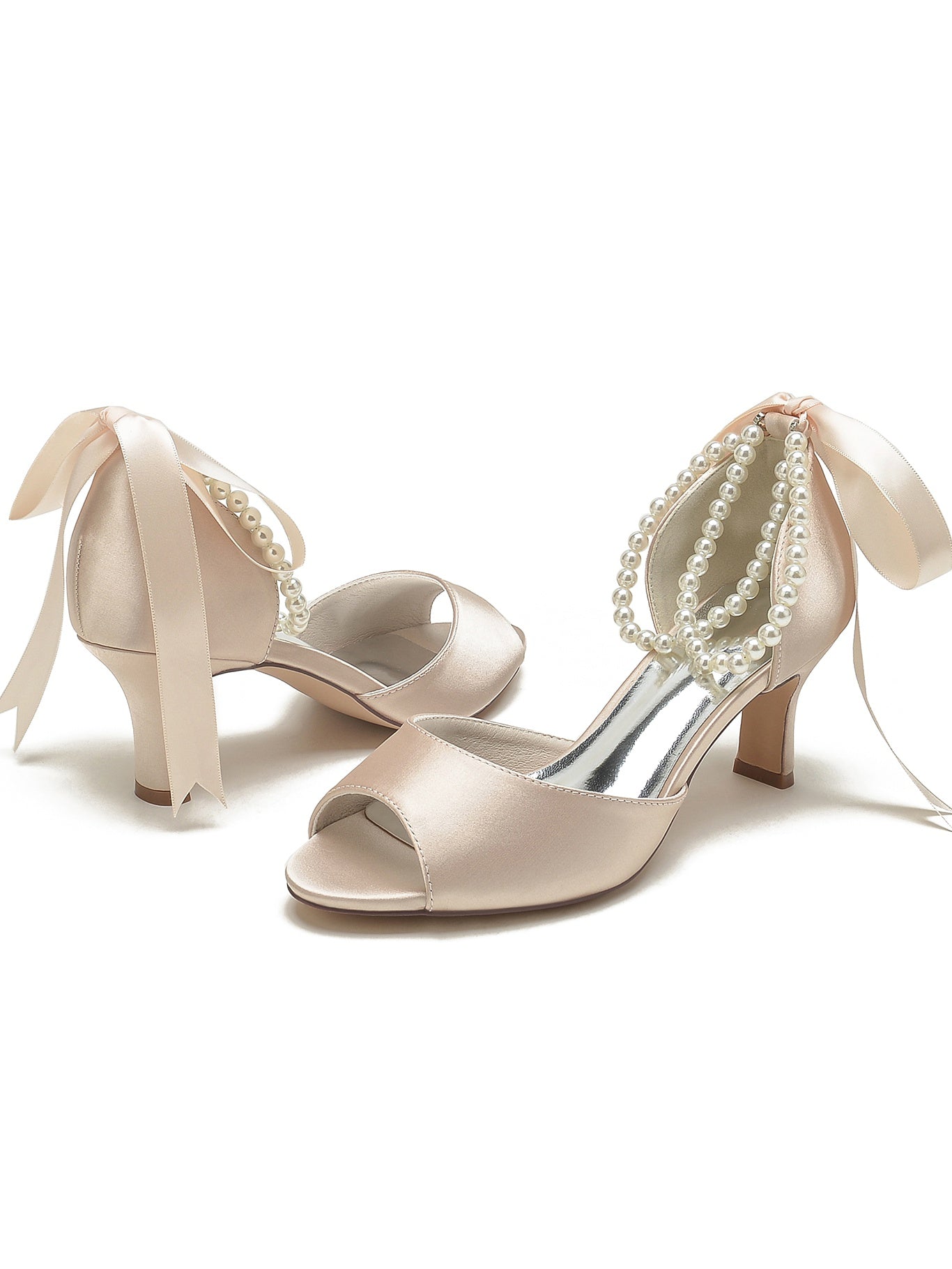 Bridal Stiletto Heels with Bowknot for Women Open Toe Wedding Shoes