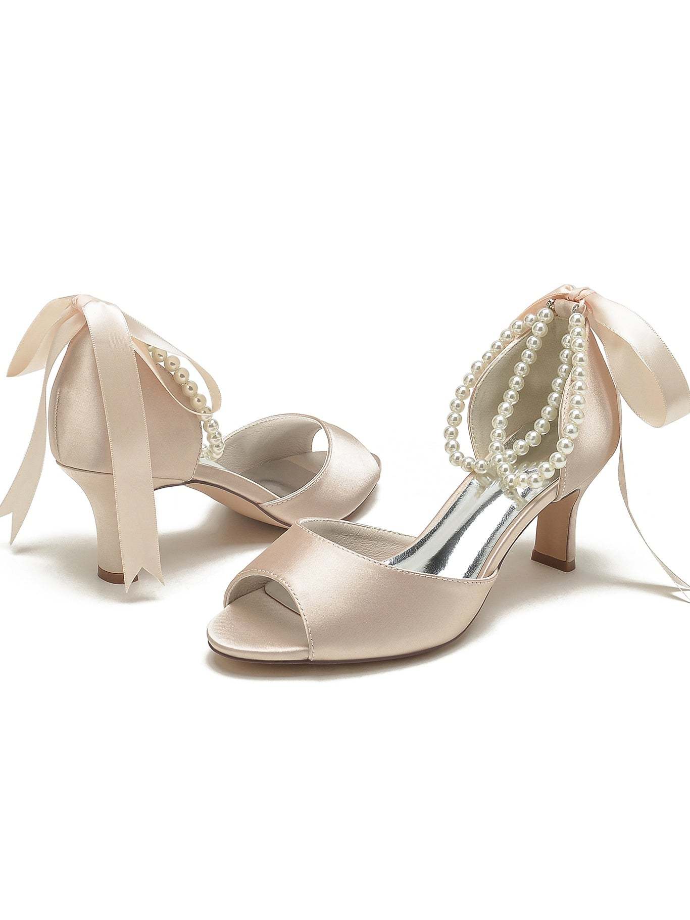 Bridal Stiletto Heels with Bowknot for Women Open Toe Wedding Shoes