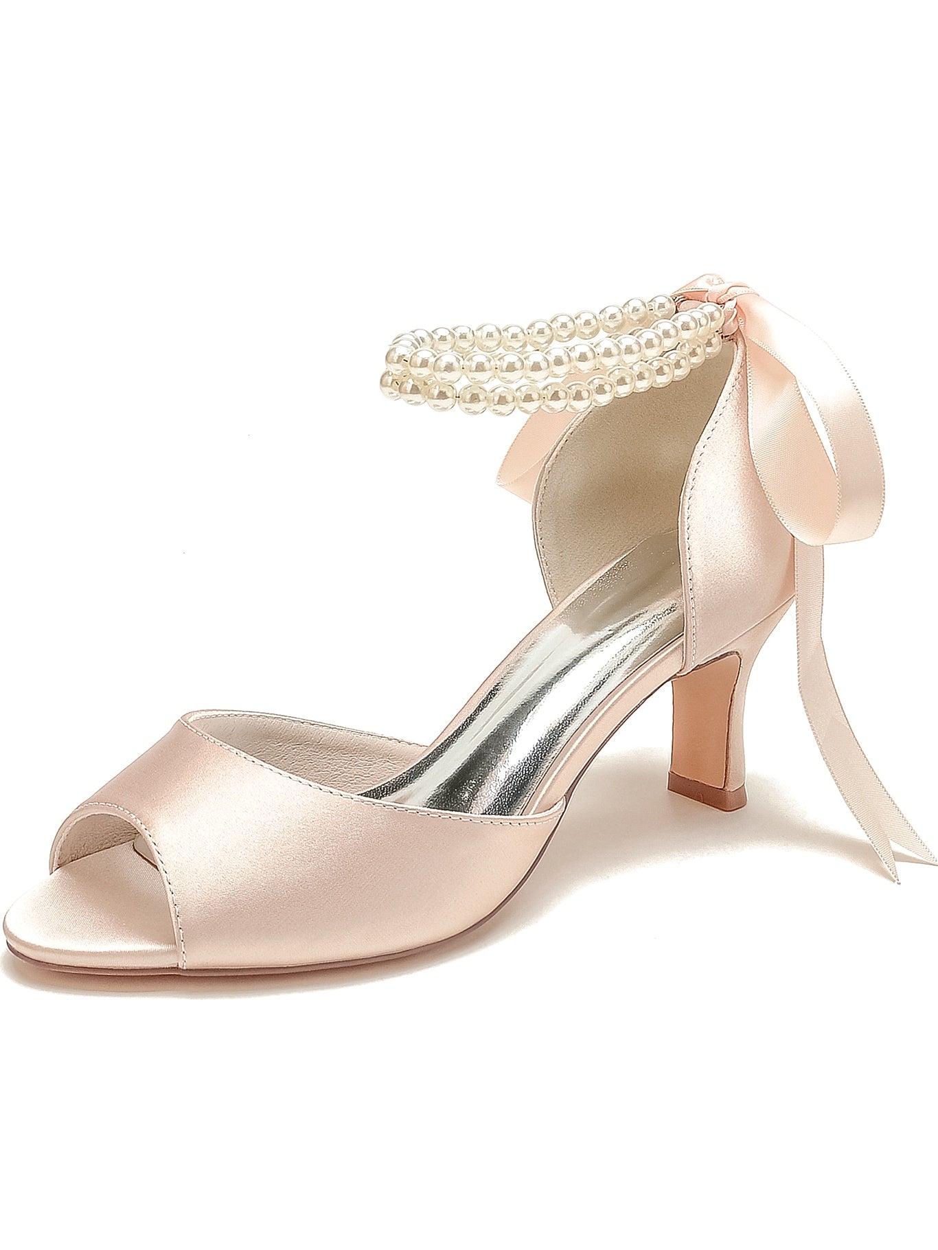Bridal Stiletto Heels with Bowknot for Women Open Toe Wedding Shoes