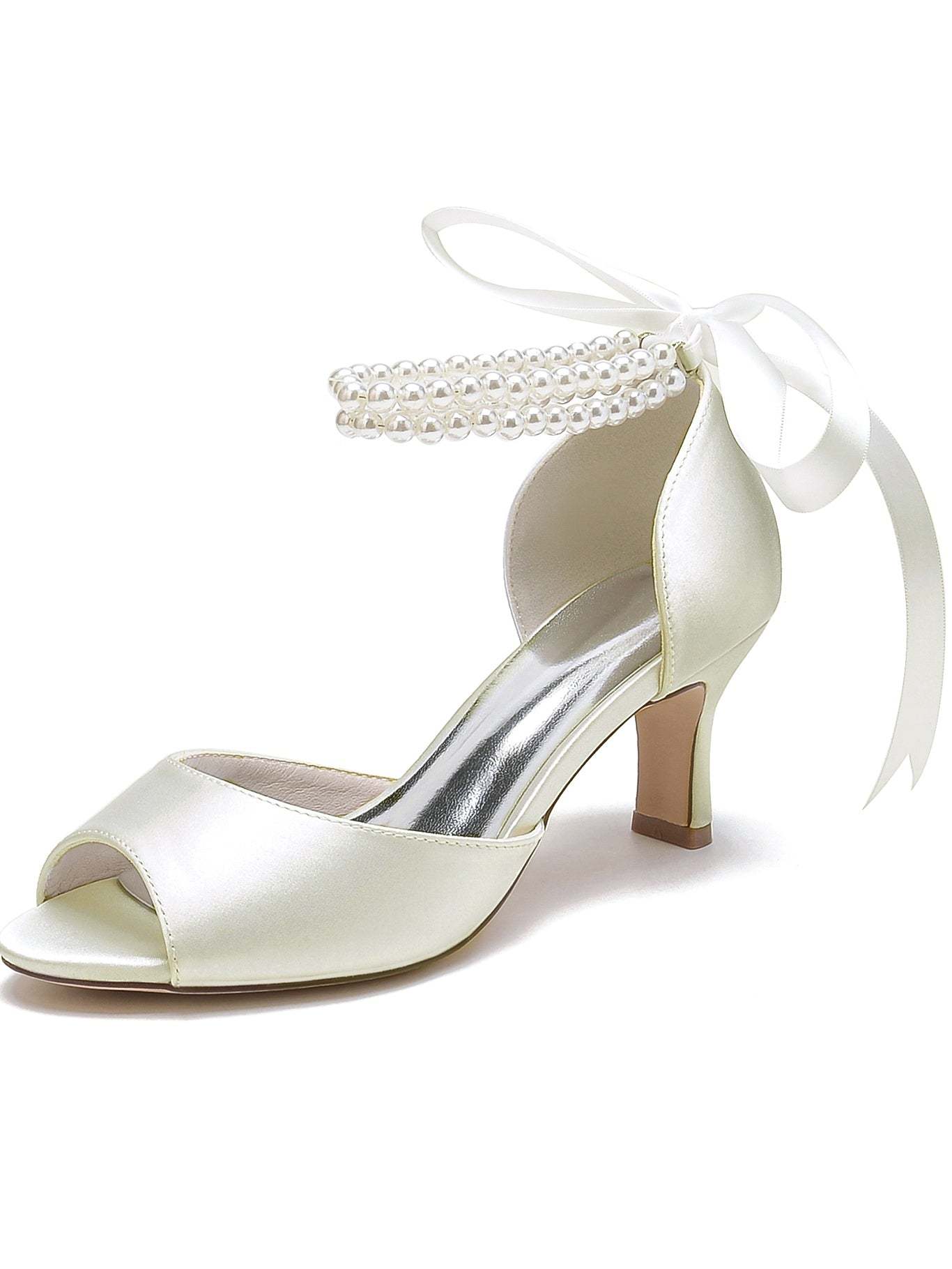 Bridal Stiletto Heels with Bowknot for Women Open Toe Wedding Shoes