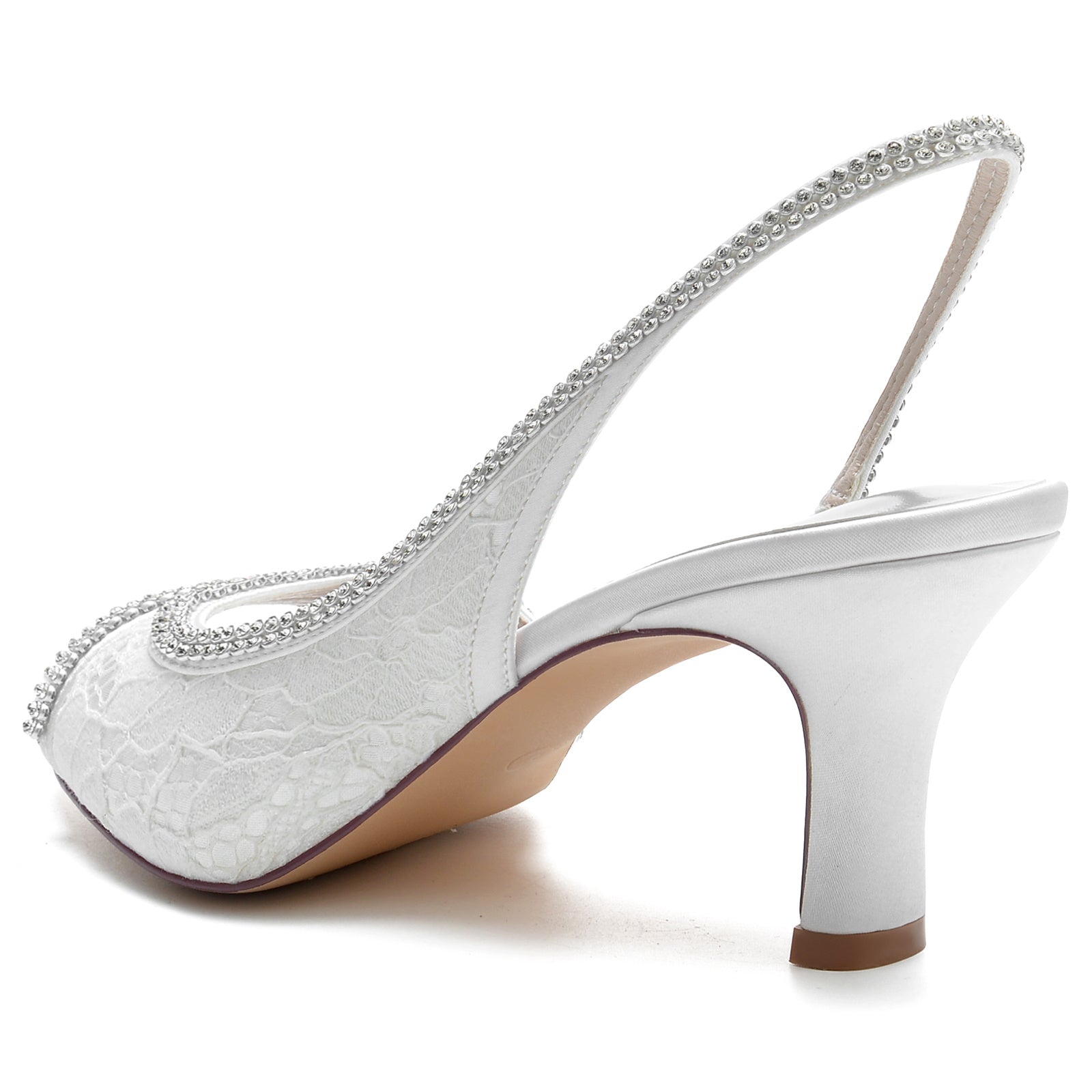 Bridal Silk Shoes for Women with Rhinestone Buckle and Lace Peep Toe