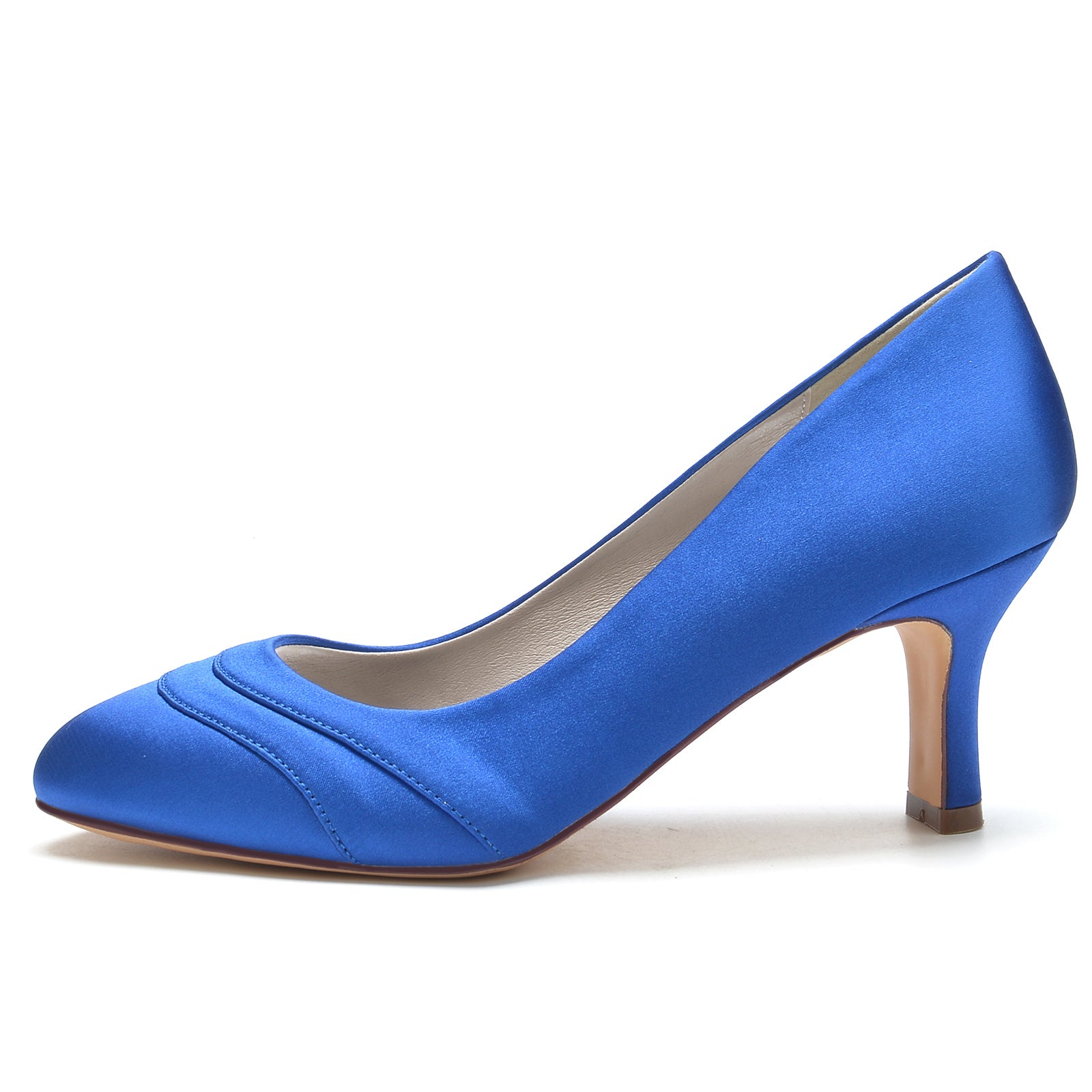 Bridal Shoes for Women with Silk Satin Wave Design and Round Toe Mid Heel