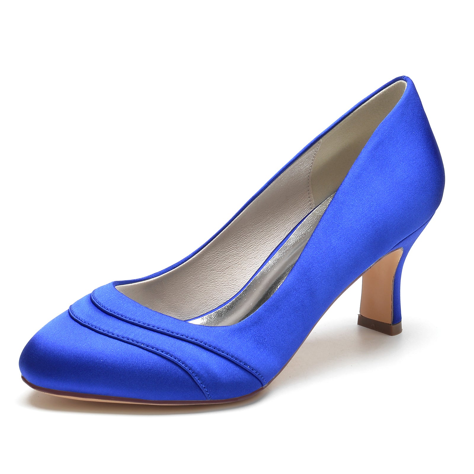 Bridal Shoes for Women with Silk Satin Wave Design and Round Toe Mid Heel