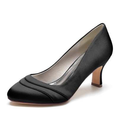 Bridal Shoes for Women with Silk Satin Wave Design and Round Toe Mid Heel