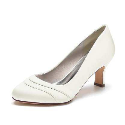 Bridal Shoes for Women with Silk Satin Wave Design and Round Toe Mid Heel