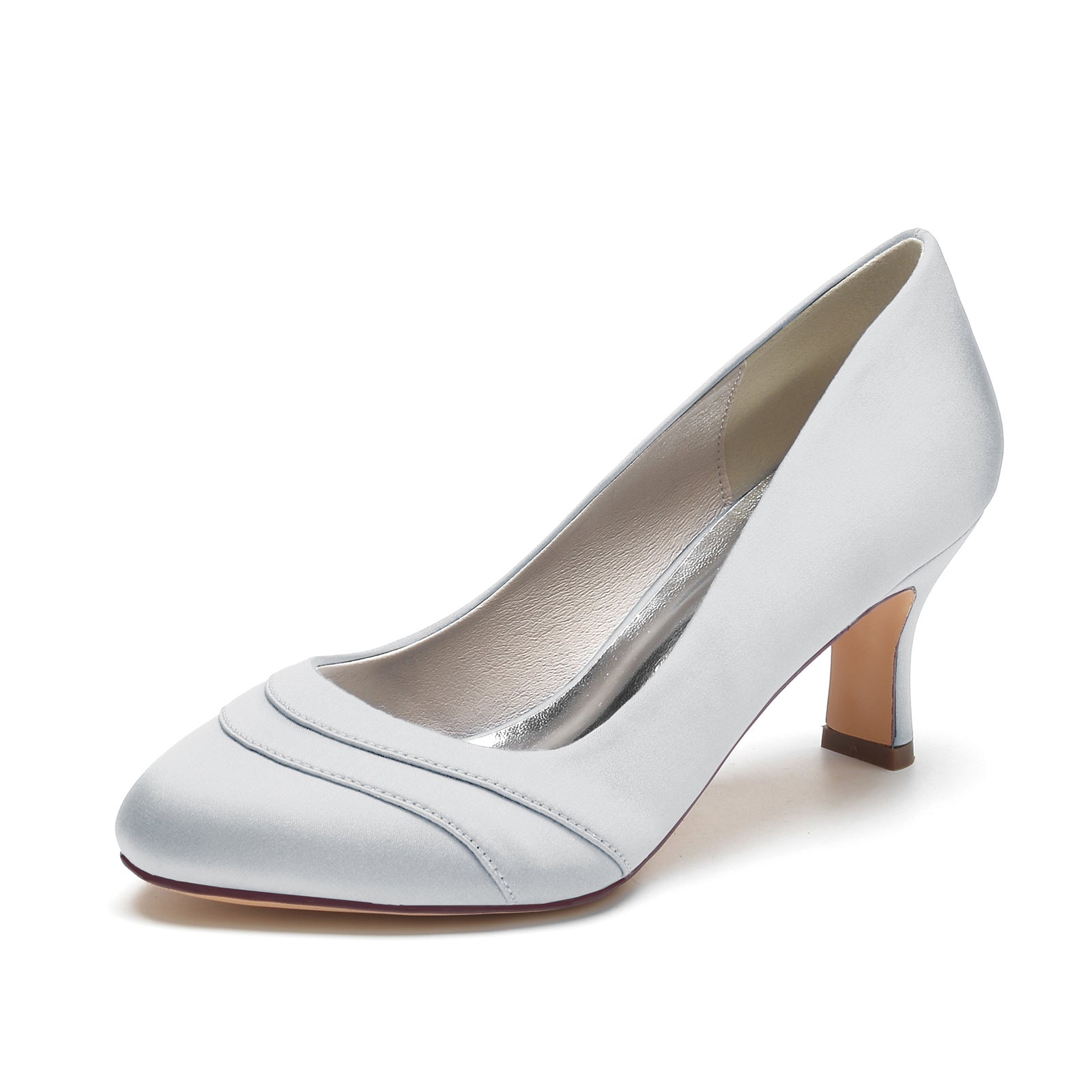 Bridal Shoes for Women with Silk Satin Wave Design and Round Toe Mid Heel