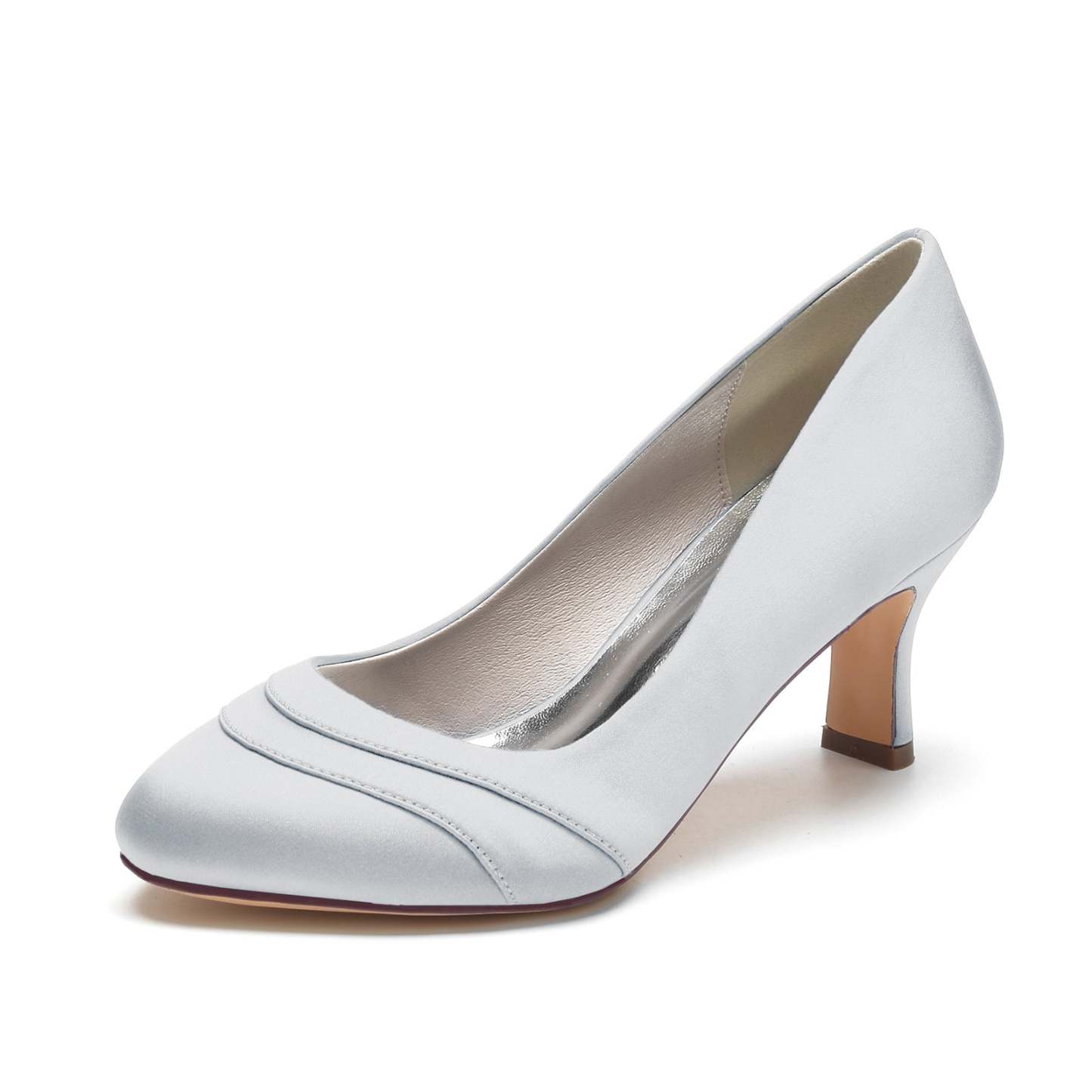 Bridal Shoes for Women with Silk Satin Wave Design and Round Toe Mid Heel