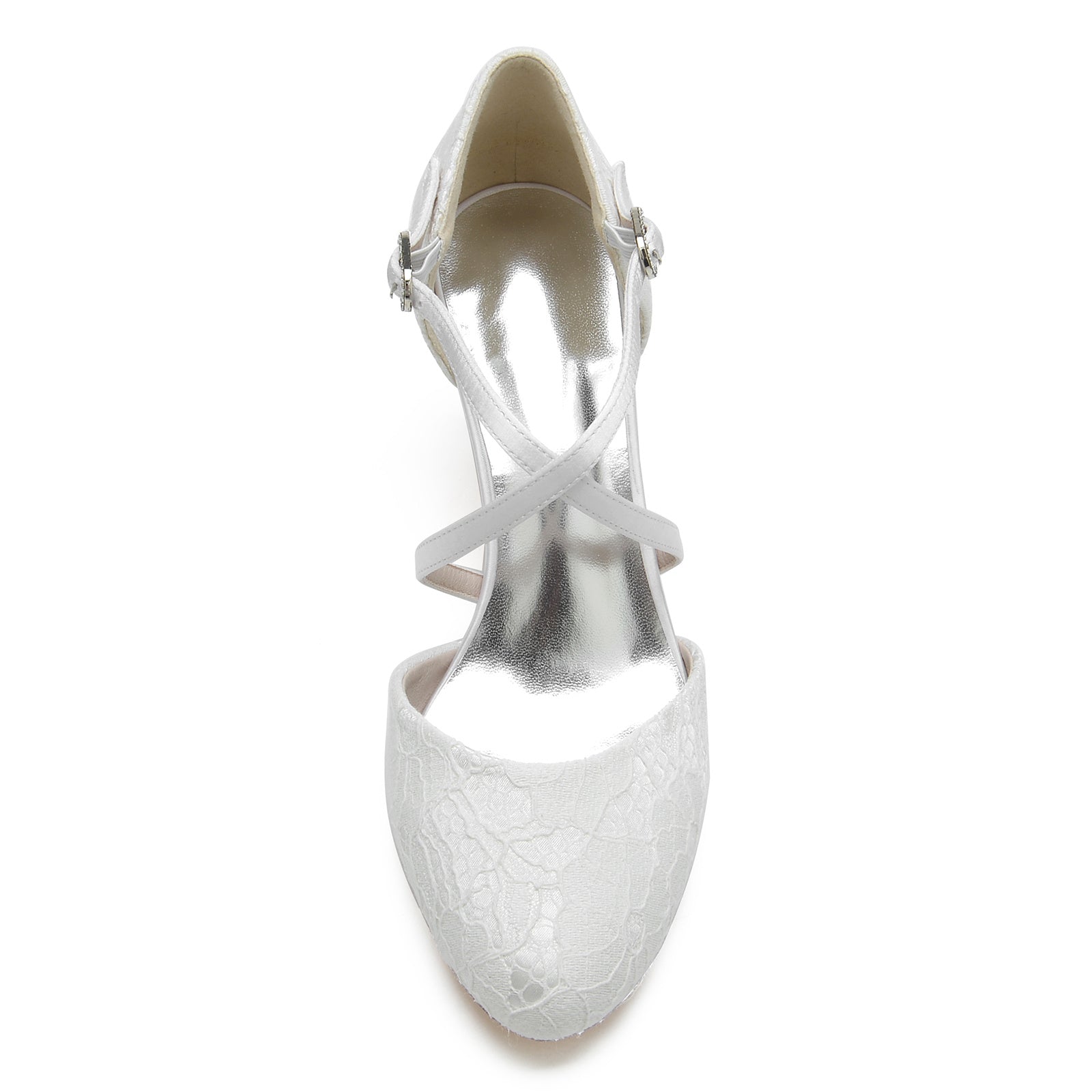 Bridal Shoes for Women with Lace Appliques and Crystal Buckle