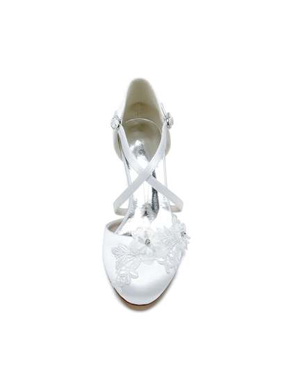 Bridal Shoes for Women with Applique and Pointed Toe in Mid Heel